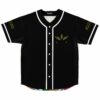 Black anime rave baseball jersey with spiral-eyed monster chest logo front view