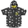 Hooded baseball jersey with cartoon face pattern and Get Schwifty text on chest, front view