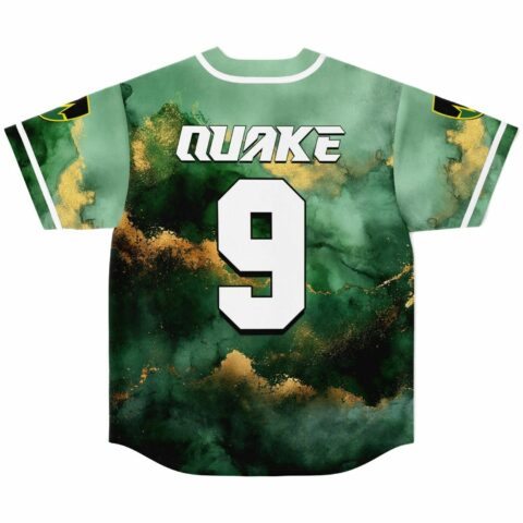 Back view of green gold marbled jersey with Quake name and number 9