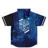 Galaxy print hooded jersey back with geometric dice emblem featuring skull and face icons