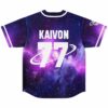 Back view of galaxy jersey with KAIVON 77 text and ringed planet logo on sleeve