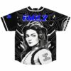 Back view of black white cyber circuit rave baseball jersey with headphone girl graphic