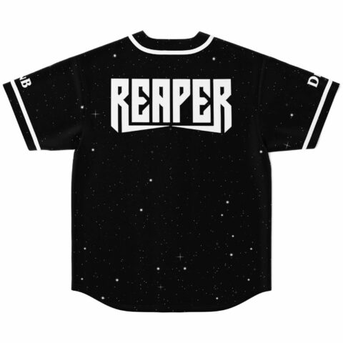 Reaper black starfield jersey back view with bold white lettering and DNB sleeve print
