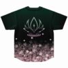 Cherry blossom rave jersey back view showing lotus emblem over rippling water design