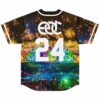 back view of festival jersey showing EDC logo and number 24 above stage print
