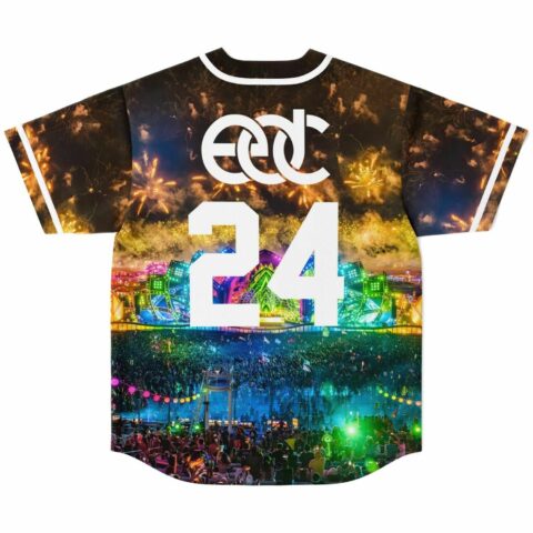 back view of festival jersey showing EDC logo and number 24 above stage print