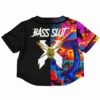 Back view of the rave cropped baseball jersey with bold text and playful graphics