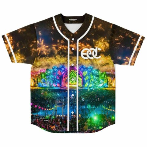 festival baseball jersey with fireworks and mainstage crowd print front view