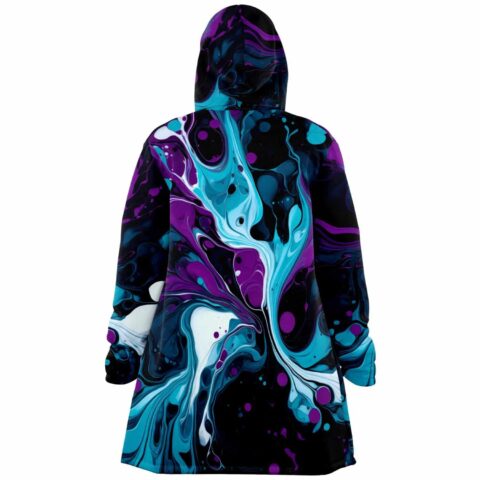Purple marbled fluid rave cloak back view showing swirling teal and violet pattern