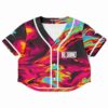 Vibrant pink and blue marbled rave cropped baseball jersey