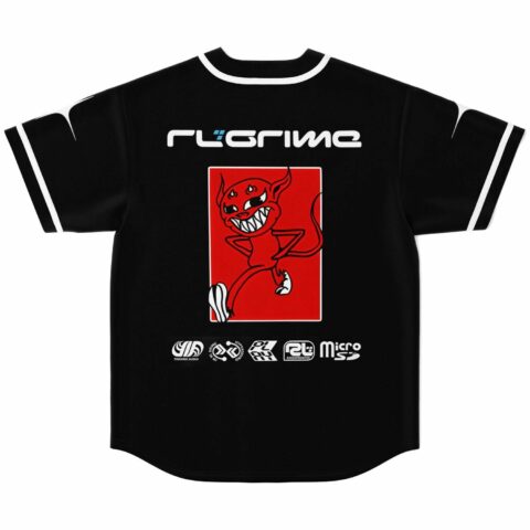 Black bass-inspired jersey back with red devil cartoon graphic and RL Grime lettering