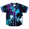 Teal and purple fluid marble rave baseball jersey front view with Good Vibes circle logo