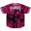 Back view of pink horror print jersey showing hooded reaper graphic and Mellodeath text