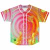 Hot pink hypnotic swirl baseball jersey with neon flames and Good Vibes Only Club text