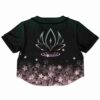 Back view of the black rave cropped baseball jersey with floral gradient design