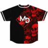 Back view of black and red skulls jersey with MD Miles Deep diamond logo