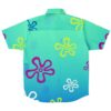 Back view of the cartoon floral rave button-down shirt with vibrant flower patterns