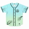 Bare tree branch print baseball jersey in mint to sky blue gradient front view