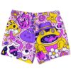 Pink cartoon doodle rave swim trunks back view with peace sign and frog design