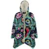 Black surreal garden rave cloak with eyeball flowers and hidden eyes front view