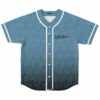 Steel blue topographic rave baseball jersey with abstract swirl line print front view flat lay