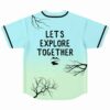 Let's Explore Together text on bare tree branch rave jersey back view