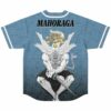 Back view of jersey showing white horned demon-inspired graphic with golden wheel emblem
