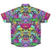 Back view of the rave button-down shirt with intricate colorful psychedelic designs