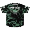 Back view of black sage marble jersey with green alien-inspired character graphic and Rave Grogu