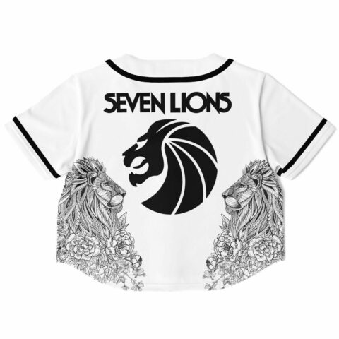 Back view of white jersey featuring lion design and bold text