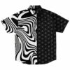 Black and white half-and-half rave button-down shirt with patterns