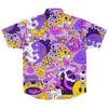 Back view of the rave button-down shirt with vibrant colors and playful graphics