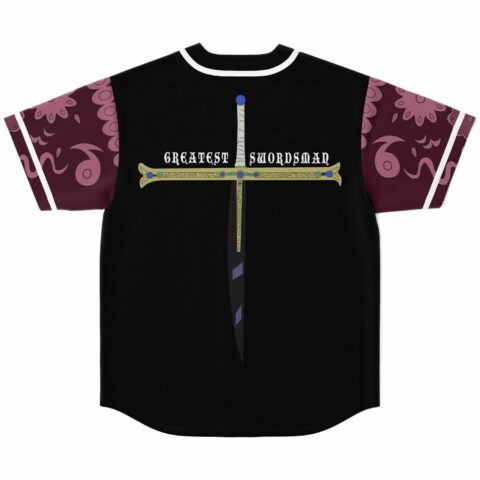 Back view of jersey featuring sword design and Greatest Swordsman text with maroon tentacle sleeves