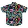 Back view of the floral and eye rave button-down shirt with vibrant floral patterns and eye graphics