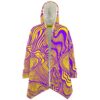 Purple and yellow swirling contour hooded rave cloak front view on white background
