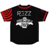 Back view of black jersey with REZZ text and certain kind of magic cartoon-style graphic