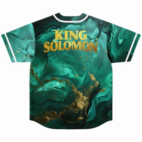 Back view of emerald green gold swirl jersey with King Solomon lettering