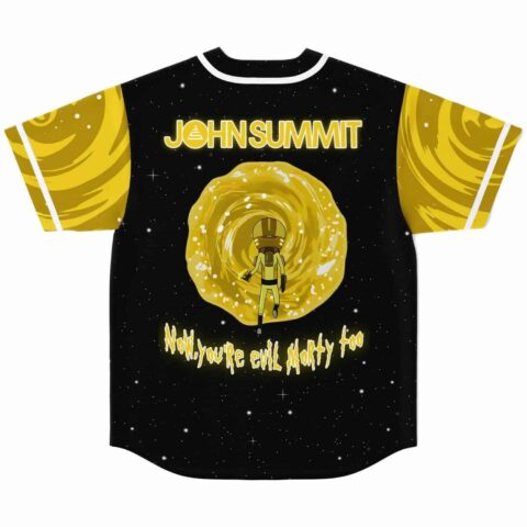 Back view of golden vortex graphic with John Summit text and evil Morty inspired quote