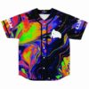 Neon acid trip liquid swirl baseball jersey with white mammoth graphic front view