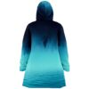Navy turquoise ombre cloak with silhouetted treeline print, back view