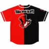Take your heart top hat graphic on split black and red baseball jersey back view