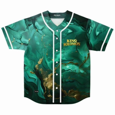 Green gold liquid marble rave baseball jersey with King Solomon text on chest
