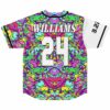 Back view of psychedelic swirl jersey with Williams 24 name and number in white text