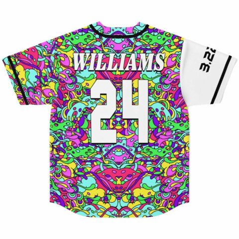 Back view of psychedelic swirl jersey with Williams 24 name and number in white text