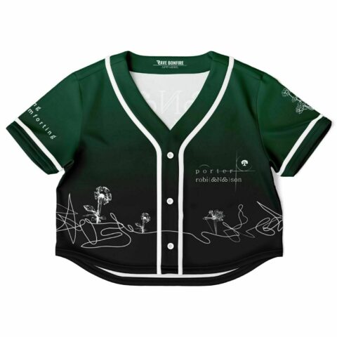 Green and black cropped baseball jersey with floral design