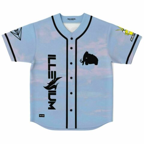 Pastel cloudy sky rave jersey with mammoth graphic and Illenium wordmark front view