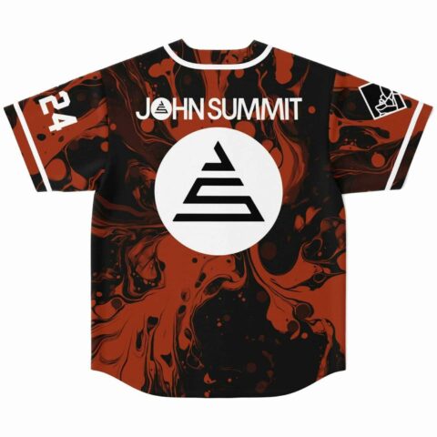 Back view of orange and black marble jersey with John Summit text and number 24