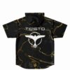 Back view of black gold marble hoodie jersey with Tiesto text above bird emblem
