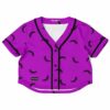 Purple rave cropped baseball jersey with eyelash graphic pattern