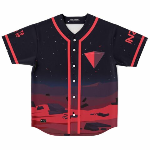 Red desert landscape rave baseball jersey with starry night sky front view